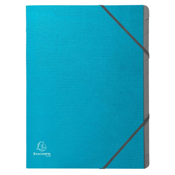 Trieur Agrafé 3 Rabats Avec Élastiques 12 Compartiments Tekso - A4 - Turquoise - X 8 - Exacompta