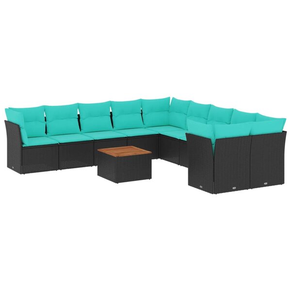 vidaXL Salon de jardin 11 Pièces avec coussins noir résine tressée