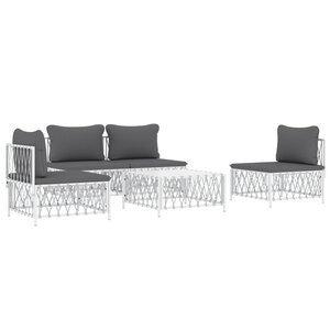 Salon de jardin meuble d'extérieur ensemble de mobilier avec coussins 5 pièces blanc acier 02_0018305