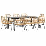 vidaXL Ensemble à manger de jardin 9 Pièces marron résine tressée verre