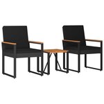 vidaXL Ensemble de meubles d'extérieur 3 Pièces Noir polyrotin