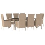 vidaXL Ensemble à manger de jardin et coussins 9 Pièces beige Poly rotin