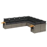 vidaXL Salon de jardin avec coussins 10 Pièces gris résine tressée