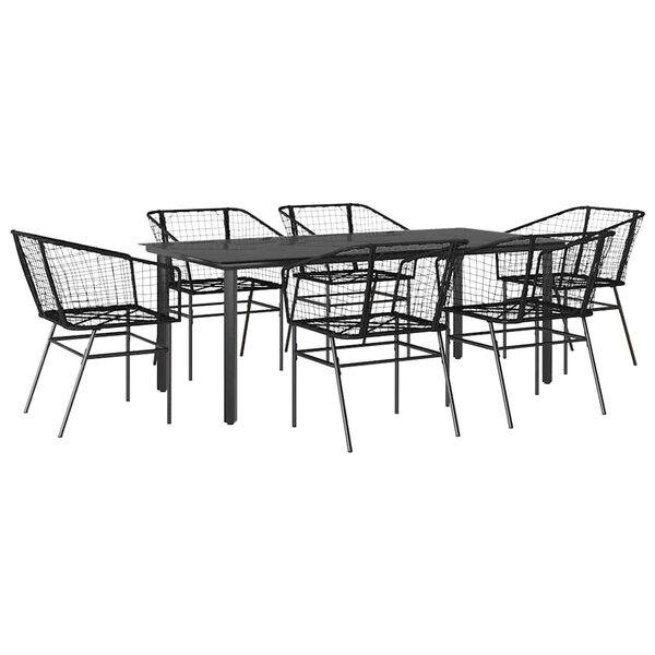 vidaXL Ensemble à manger de jardin 7Pièces noir poly rotin verre