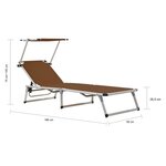 vidaXL Chaise longue pliable avec auvent Aluminium et textilène Marron