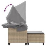 vidaXL Canapé de jardin 2 places avec auvent et tabourets beige rotin