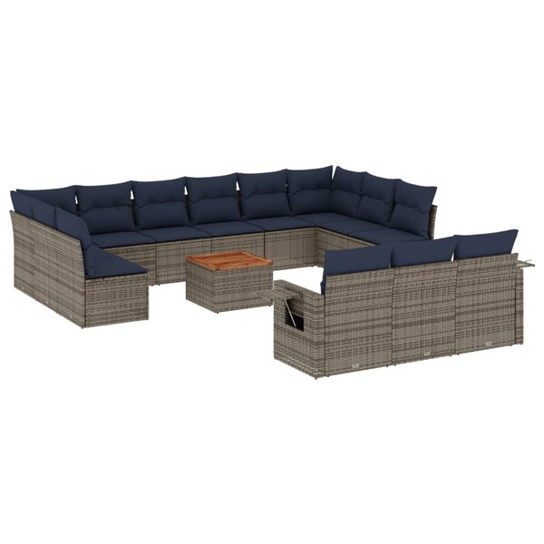 vidaXL Salon de jardin avec coussins 14 Pièces gris résine tressée