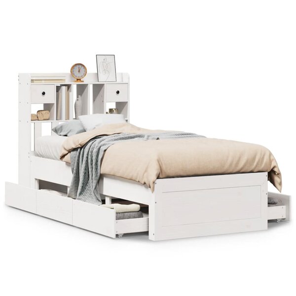 vidaXL Lit bibliothèque sans matelas blanc 90x200cm bois de pin massif