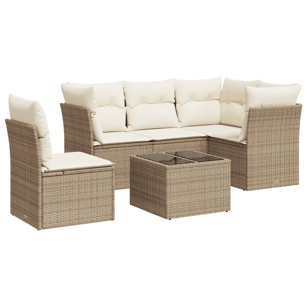 vidaXL Salon de jardin avec coussins 6 Pièces beige résine tressée