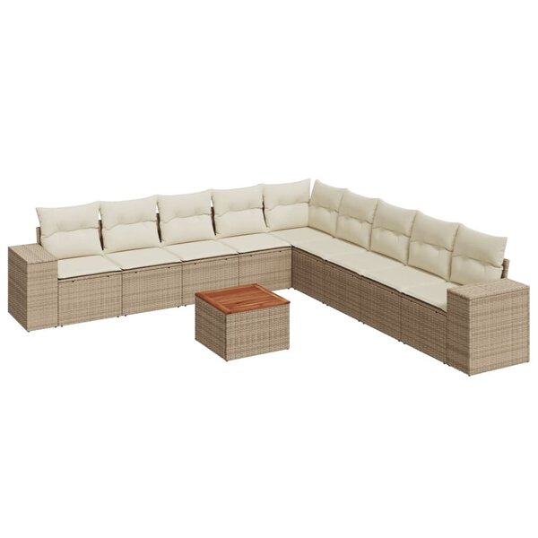 vidaXL Salon de jardin avec coussins 10 Pièces beige résine tressée