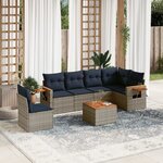 vidaXL Salon de jardin 7 Pièces avec coussins gris résine tressée