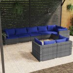 vidaXL Salon de jardin 8 Pièces avec coussins Gris Résine tressée