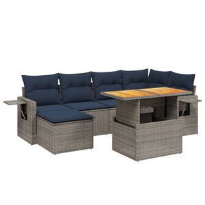 vidaXL Salon de jardin 7 Pièces avec coussins gris résine tressée