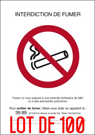 Autocollant vinyl - interdiction interdit de fumer rectangle - l.148 x h.210 mm uttscheid x 100