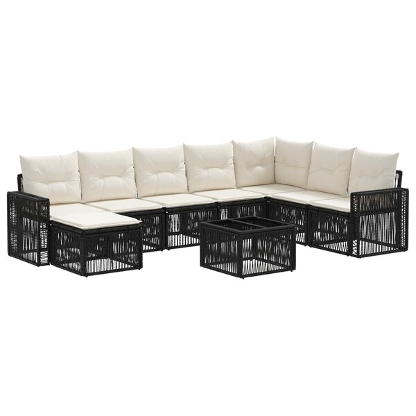 vidaXL Ensemble de canapé de jardin 9 Pièces Noir et blanc crème