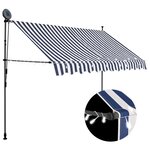 vidaXL Auvent manuel rétractable avec LED 300 cm Bleu et blanc