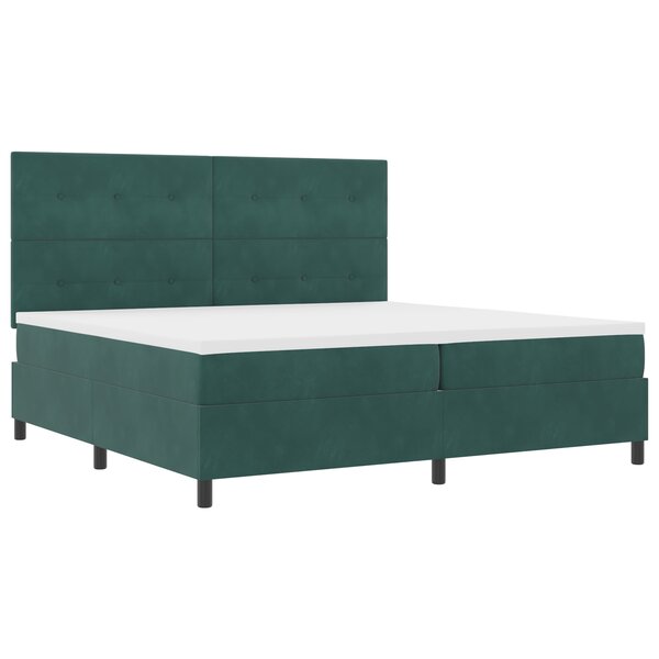 lit box spring vidaXL avec matelas et LED vert foncé 200x200 cm en velours