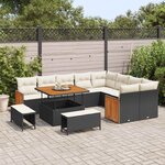 vidaXL Ensemble de canapé de jardin avec coussin 12 Pièces Noir et Crème