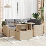 vidaXL Salon de jardin avec coussins 5 Pièces beige résine tressée