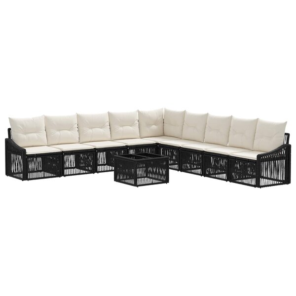 vidaXL Ensemble de canapé de jardin 10 pc Noir polyrotin