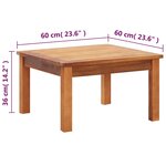 vidaXL Table basse de jardin 60x60x36 cm Bois solide d'acacia