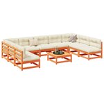 vidaXL Salon de jardin 10Pièces avec coussins cire marron bois pin massif