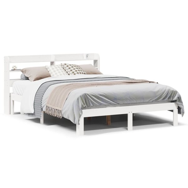 vidaXL Cadre de lit et tête de lit sans matelas blanc 135x190 cm