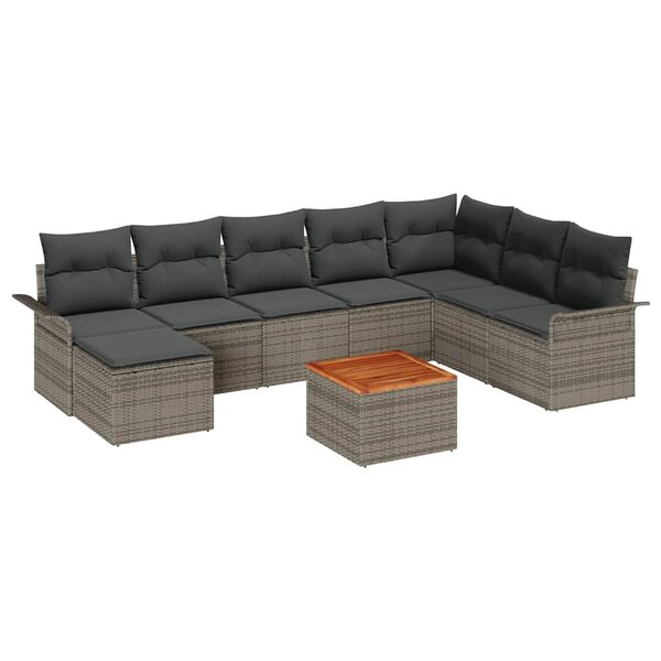vidaXL Ensemble de canapé de jardin avec coussin 9 Pièces Gris