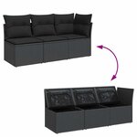 vidaXL Canapé de jardin avec coussins 3 places en polyrotin noir