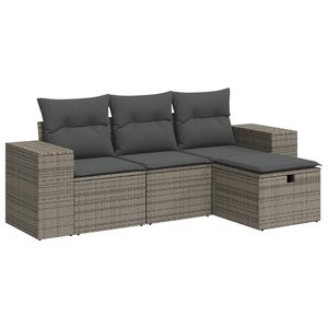 vidaXL Salon de jardin 4 Pièces avec coussins gris résine tressée