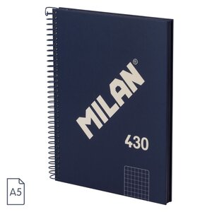 Cahier à Spirale Série Milan 1918 Format A5 Grille 5x5mm - 80 Feuilles de 95 gr/m2 - Microperforé 2 Trous - Coloris Bleu