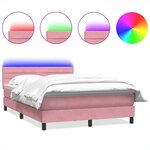 vidaXL Sommier à lattes de lit avec matelas et LED rose 160x210 cm velours
