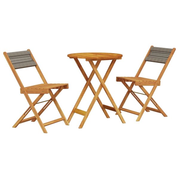 vidaXL Ensemble de bistro 3 Pièces gris polypropylène et bois massif
