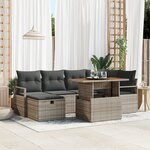 vidaXL Ensemble de canapé de jardin 7 pièces avec coussins gris en rotin synthétique