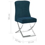 Vidaxl chaises à manger lot de 6 bleu 53x52x98 cm velours et inox