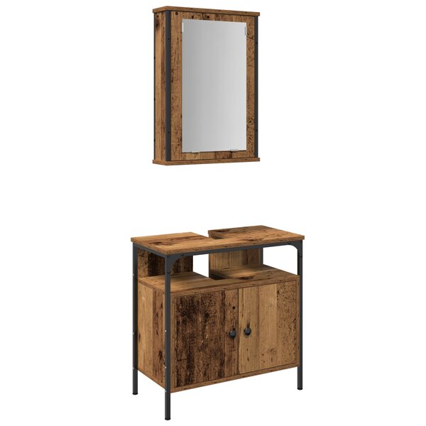 Ensemble de mobilier de salle de bain 2 pièces en bois ancien et en bois d'ingénierie
