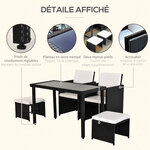 Outsunny Ensemble salon de jardin encastrable 2 fauteuils monoblocs + 2 tabourets + table basse résine tressée 4 fils coussins déhoussables crème noir