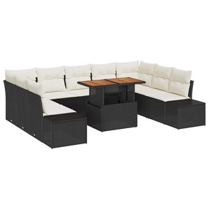 vidaXL Ensemble de salle à manger pour jardin 10 Pièces Noir et Crème