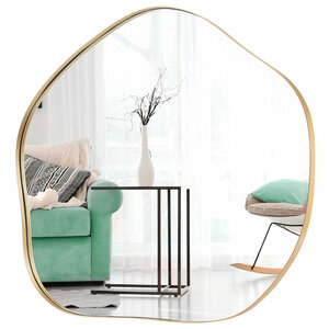 Miroir mural irrégulier 75 x 70 cm avec cadre en métal design moderne et installation facile en verre or 20_0020719