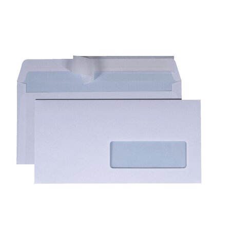 Enveloppe blanche, format dl, 220 x 110 mm, sans fenêtre, 100 g/m², fermeture avec bande autoadhésive (paquet 200 unités)