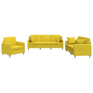 vidaXL Ensemble de canapés 3 Pièces avec coussins jaune clair tissu