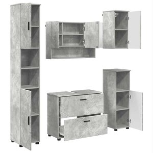 vidaXL Ensemble de mobilier de salle de bain 5 Pièces Gris béton