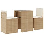 vidaXL Ensemble de bistro 3 Pièces avec coussins beige résine tressée