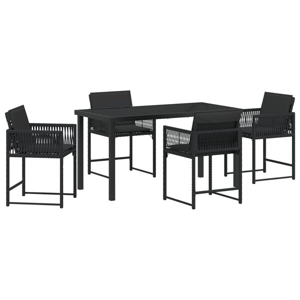 vidaXL Ensemble de salle à manger de jardin 5 pièces avec coussins en polyrotin noir