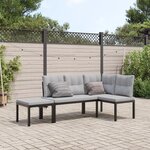 vidaXL Ensemble de banc de jardin avec coussins 3 Pièces noir