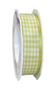 Ruban textile carreau de vichy 20-m-rouleau 25 mm mit draht vert citron/blanc