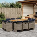 vidaXL Ensemble à manger de jardin 11 Pièces coussins gris résine tressée