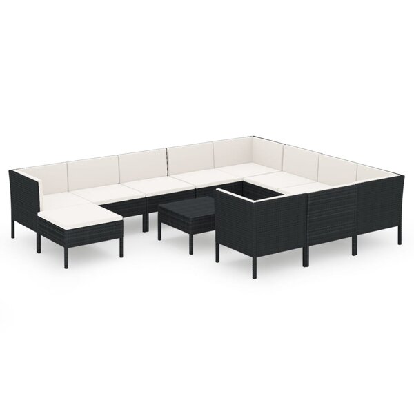 vidaXL Salon de jardin 12 Pièces avec coussins résine tressée noir