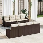 vidaXL Ensemble de canapé de jardin avec coussin 7 Pièces Marron et Crème