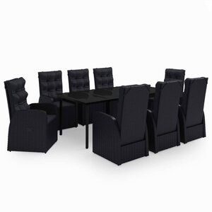 vidaXL Ensemble à manger de jardin avec coussins 9 Pièces noir
